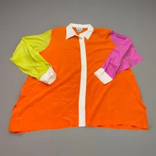 New Linea 100% Silk 3X Button down blouse colorful artistic pink, orange purple