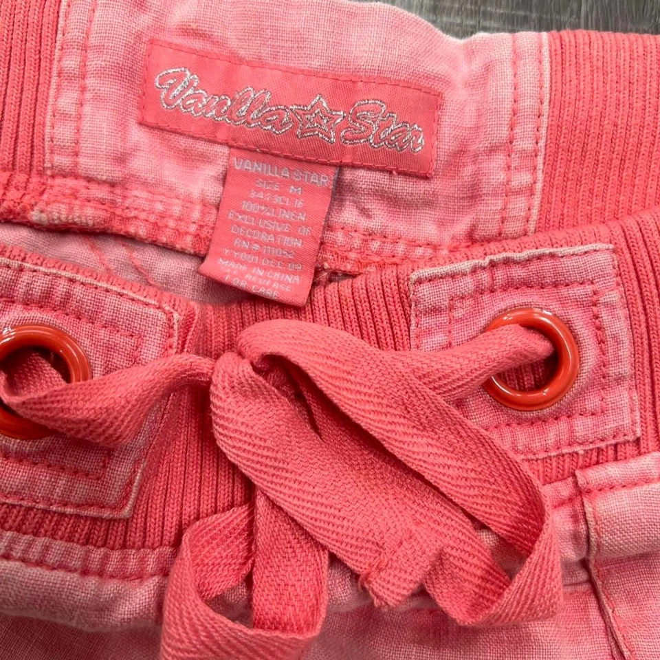 Y2K Pink Linen Mini Cargo Shorts - Image 4 of 4