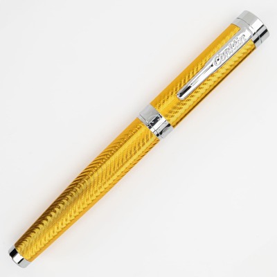 Herringbone Signature Rollerball Pen - Yellow with Chrome Trim, Stylish Engra...