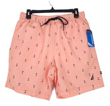 Nautica Mens 7" Swim Trunks Shorts Sz Small Orange Guava Punch Anchor Print NWT