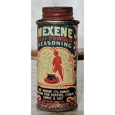 Vintage Mexene Chili Powder Seasoning empty Tin with Original Lid