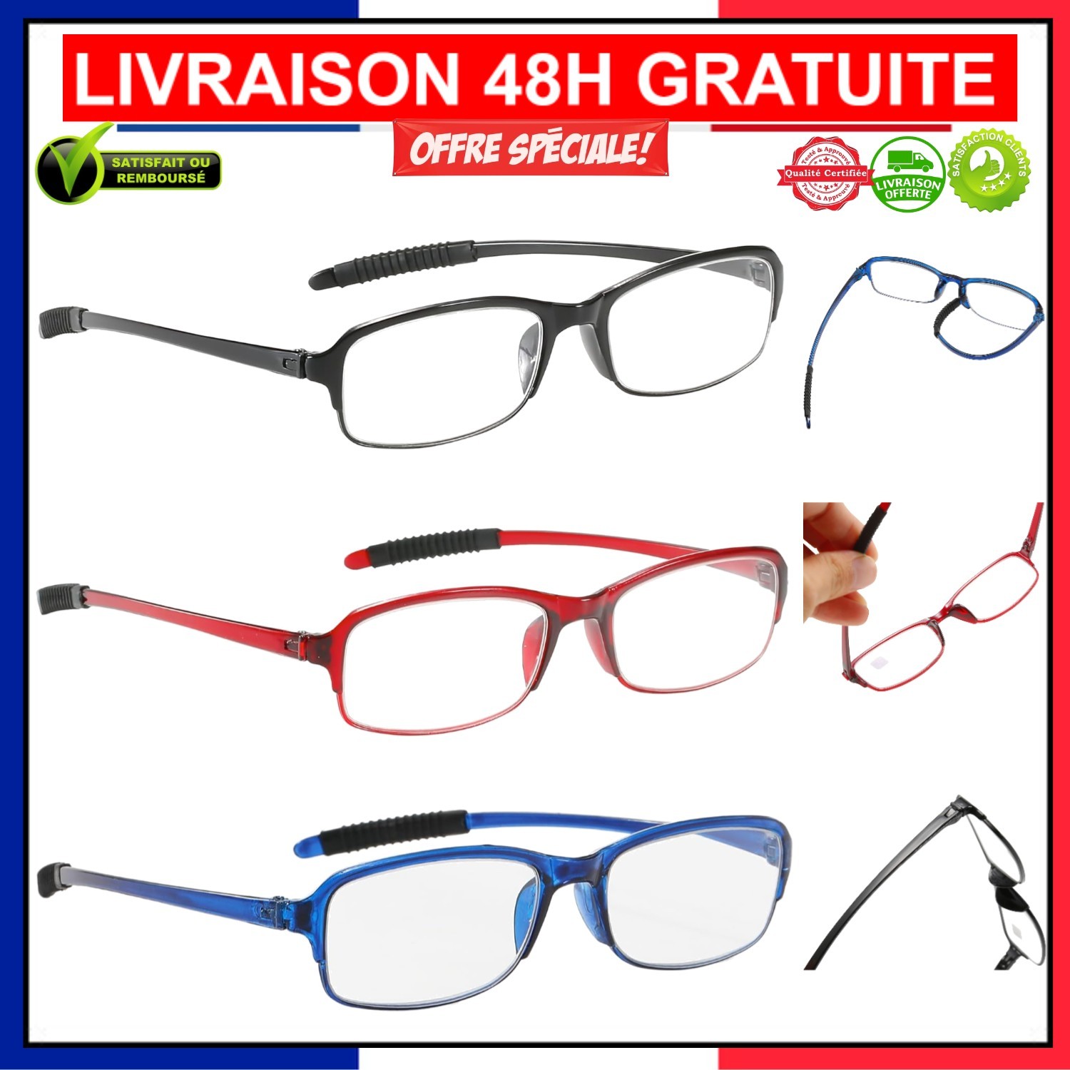 Lunettes de lecture unisexes anti-rayures pack de 3 montures presbyte légères