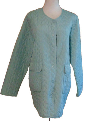 JANINA WOMENS SEA GREEN QUILTED JACKET LARGE FLAP FRONT POCKETS AUTUMN COAT~14