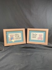 2 Pink Vintage Homco Wall Prints Bears Jesus Love Children Are A Gift Psalm 127