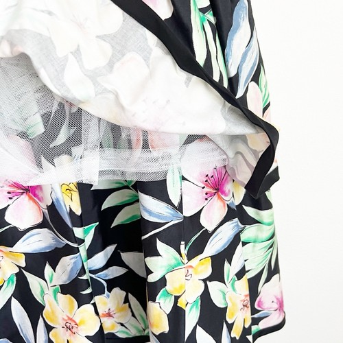 Vtg 80s Victor Costa Floral Black Bustier Dress Corsage Shoulder Tier Flare Drop - Picture 4 of 12
