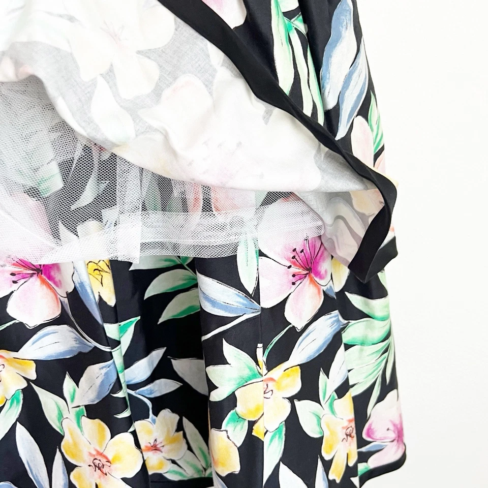 De Colección Años 80 Victor Costa Floral Negro Bustier Vestido Ramillete Hombro Nivel Acampanado Caída Foto 4 de 4