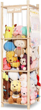 Stuffed Animal Storage Organizer, Large Wooden Zoo Toy Holder with Pockets, Plus