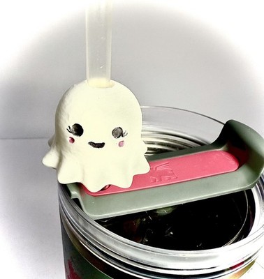 Straw Buddy Ghost with eyelashes 3D Printed PLA 10.5 mm StrawOpening