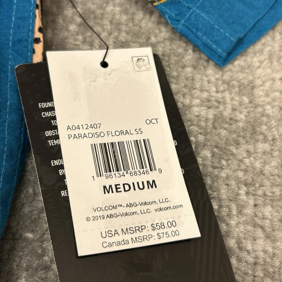 Volcom Shirt Mens Medium Blue Paradiso Floral Short Sleeve Classic Fit NEW - Image 4 of 4