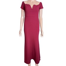Lulus Off Shoulder Maxi Dress Small Magenta Lynne Vee Neck High Waist Cocktail