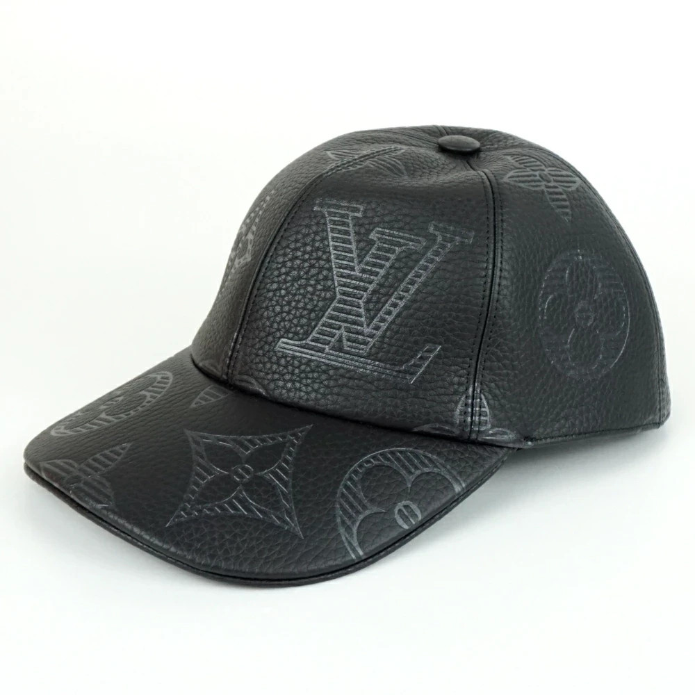 Louis Vuitton Monogram Shadow Leather Baseball Cap Hat Black