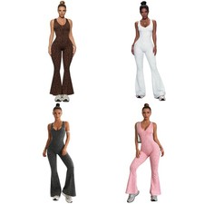 Women Rompers Yoga Jumpsuit Metallic Bodysuit Leopard Costume V-Neck Clubwear