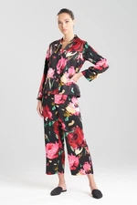 NATORI Haiku Charmeuse Charm Notch Pajama Set Red Black Floral S NEW