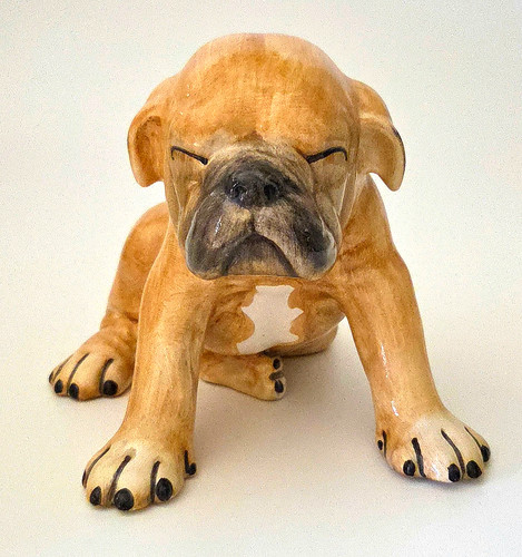 Vintage Italian Porcelain Boxer Puppy Figurine S.M. Italy Rare Dog Statue