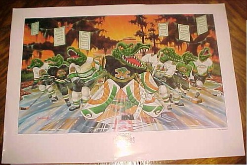 LOUISIANA ICE GATORS HOCKEY POSTER ART GOALIE MASK 10TH ASST CAPTAIN 1 Of Each - Picture 2 of 4