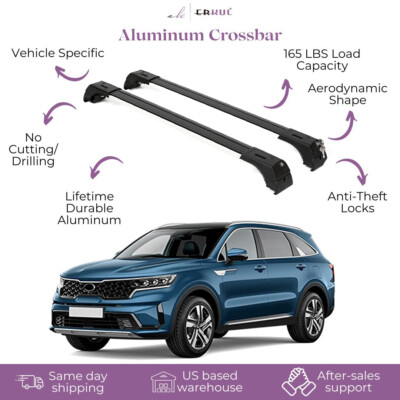 ERKUL roof rack cross bars Fits Kia Sorento 2021-2026 Fits Flush Rails Black