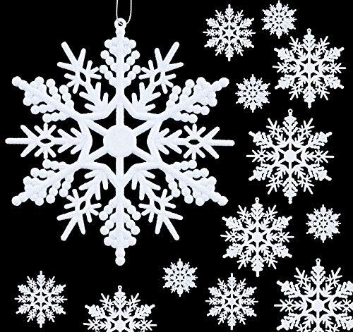 DERAYEE 12 Fiocchi Di Neve Decorazioni Natalizie – Con Glitter, Da Appendere All'Albero, Bianco Iridescente - 2