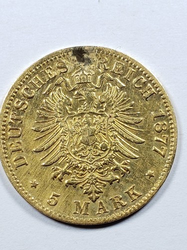 1877 G Prussia Germany Gold 5-Mark Coin .0570AGW ex jewelry - 第 4/6 張圖片