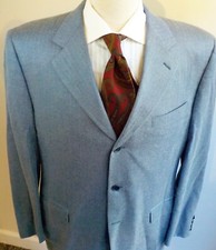 CANALI Italy Blazer Blue Herringbone 3 Button Ventless Silk/Wool EUR 52L US 42L