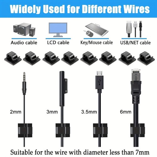 100Pcs Self-Adhesive Cable Clips Cord Stick Organizer Wire Holders Clamps Mounts - 第 7/7 張圖片