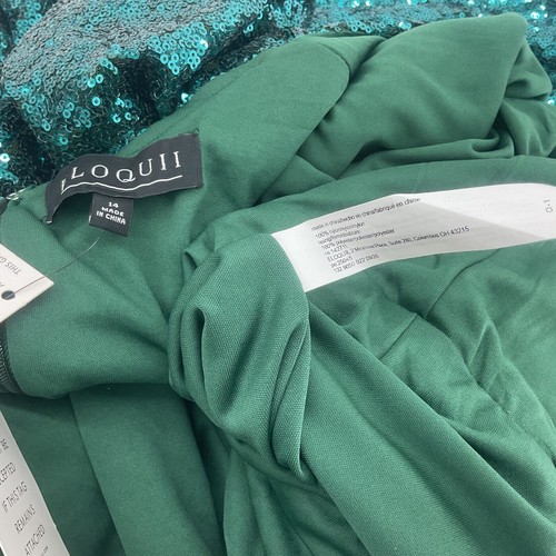NWT ELOQUII Green Sequined Wide-Leg Plunge Tie Neckline Jumpsuit Women’s Size 14 - Picture 3 of 4
