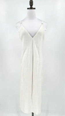 Maison Mohe White Linen V Neck Sleeveless Wrap Back Midi Slip Dress