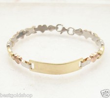 Childrens Kids Engravable Hearts  Kisses Bracelet 14K TriColor Gold Clad Silver