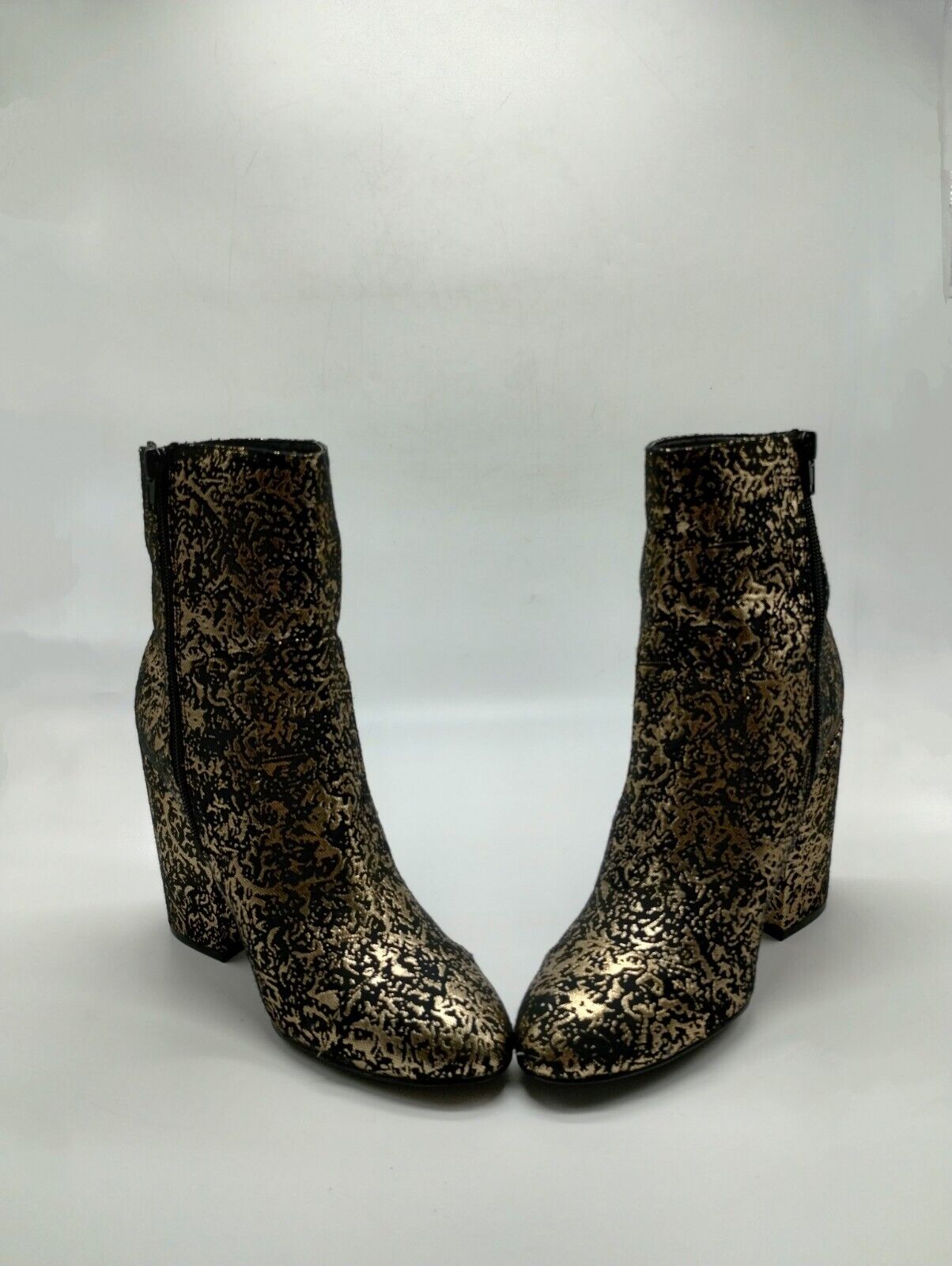 Indigo Rd Women’s Brooke Black And Gold Fabric Block Heel Boots