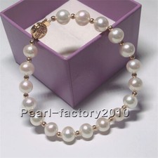 9-8MM SOUTH SEA AAA WHITE PEARL BRACELET 7.5-8 " 14K GOLD CLASP