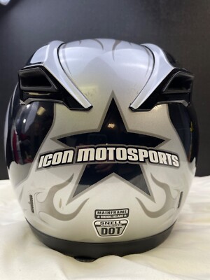 Icon Motorsports Silver Mainframe Hooligan Snell approved DOT Size