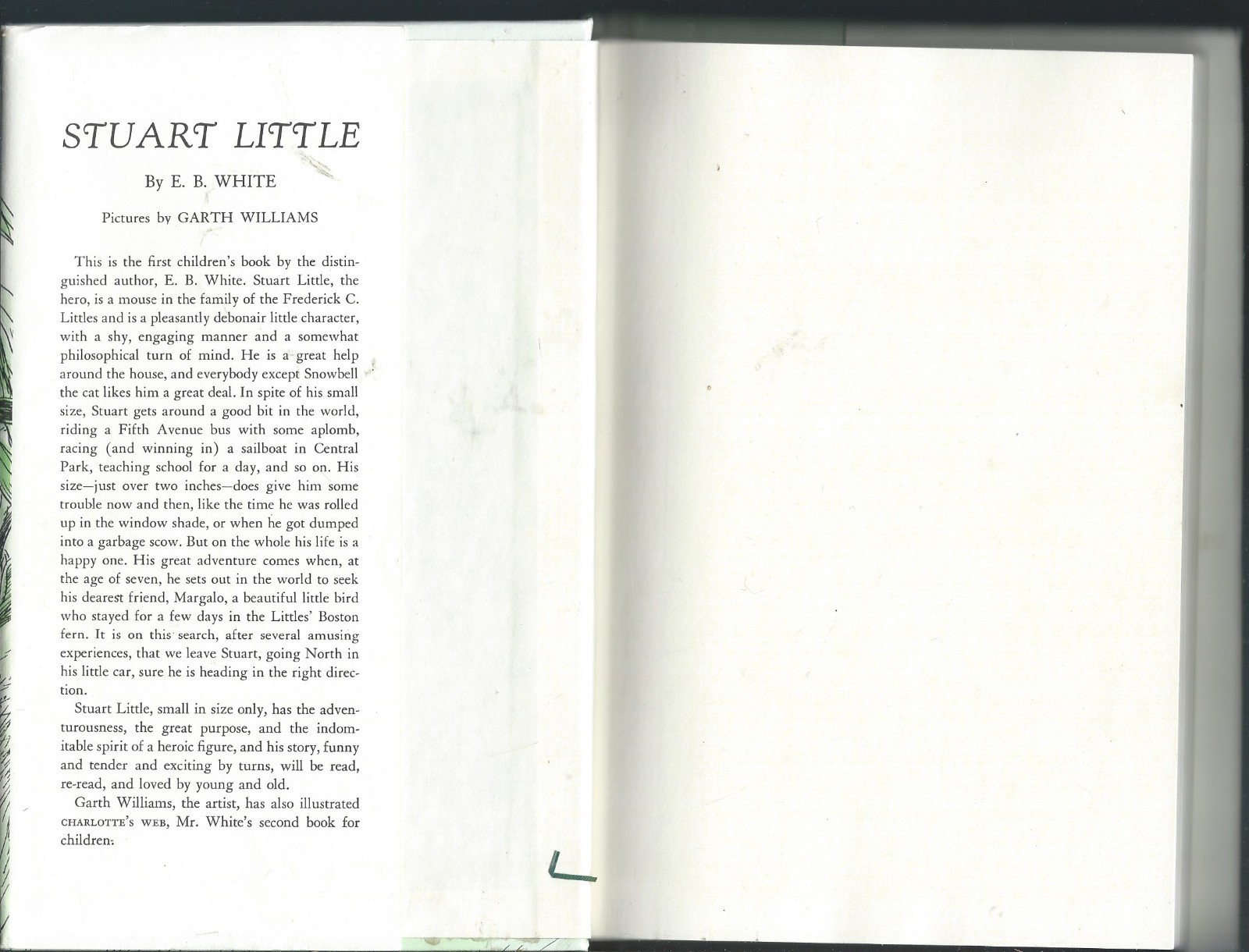 FILA Stuart little by eb white hardcover dust jacket Harper & row art G Williams 1973