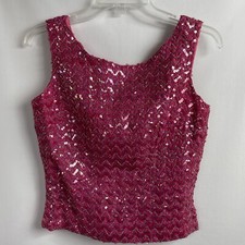 Canotta vintage Stephen O'Grady rosa iridescente paillettes cami blusa cocktail party
