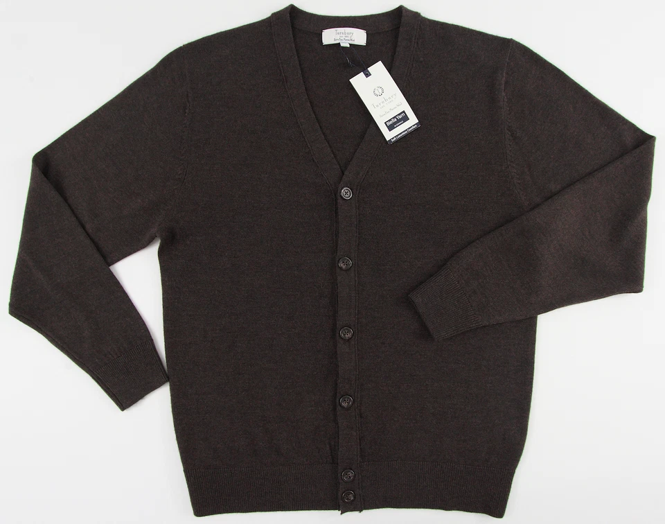 Cárdigan Suéter Para Hombre TURNBURY Marrón Lana Merino XL XLarge NUEVO NUEVO CON ETIQUETAS F45SR750  Foto 2 de 4