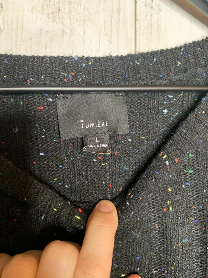 Suéter Lumiere Negro Colorido Lunares Cuello Redondo Manga Larga Tejido Mujer Grande Foto 3 de 4