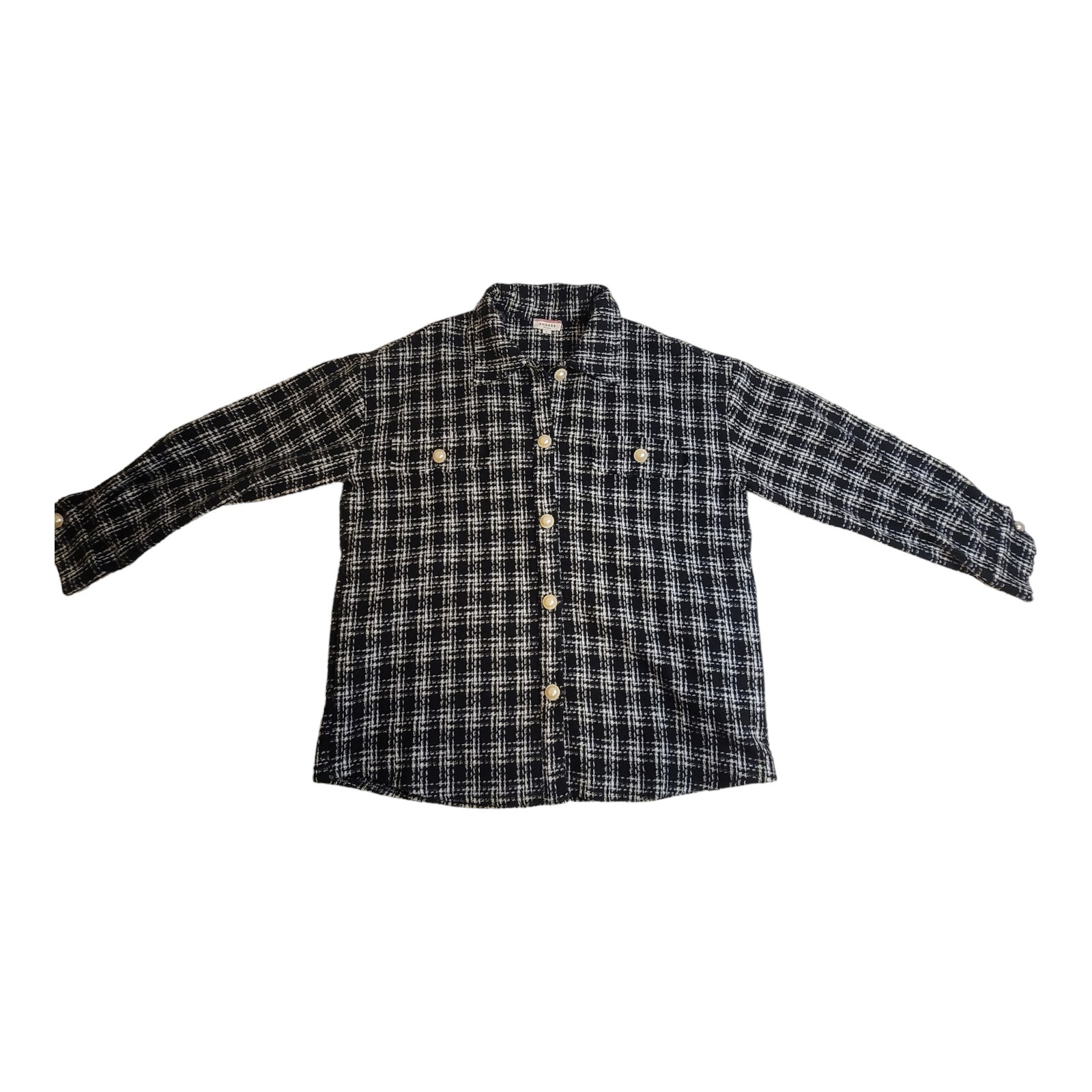 Andre By Unit Tweed Jacket Pearl Button Down Blac… - image 1