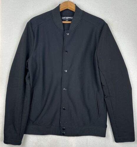Karl Lagerfeld Paris Mens Bomber Jacket Textured Size M Black