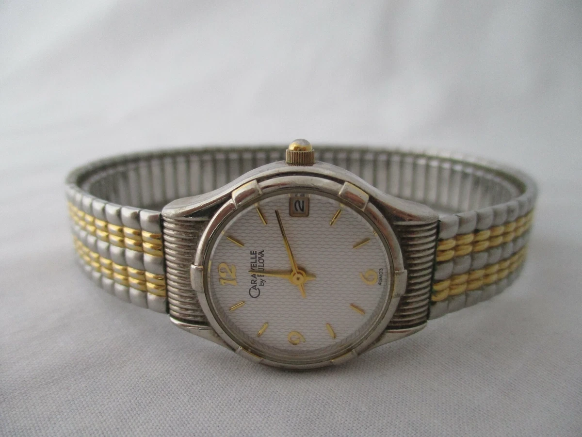 Caravelle by Bulova Two Toned Stretch Band Date Indicator Water Resistant Analog