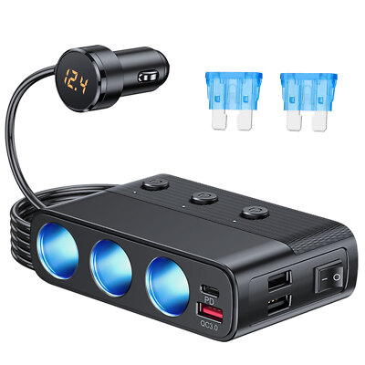 7-in-1 3-Way Car Cigarette Lighter Socket Splitter Power Adapter Quick  Charge