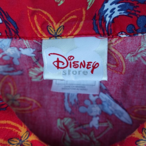 Vintage Disney Shirt Men L Red Mickey Mouse Surfing Short Sleeve Button Hawaiian - Picture 3 of 10