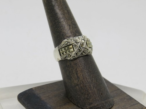 Anello Vintage Estate Argento Sterling 925 Marcasite Grappolo Crossover X Misura 7 E - Foto 12 di 12