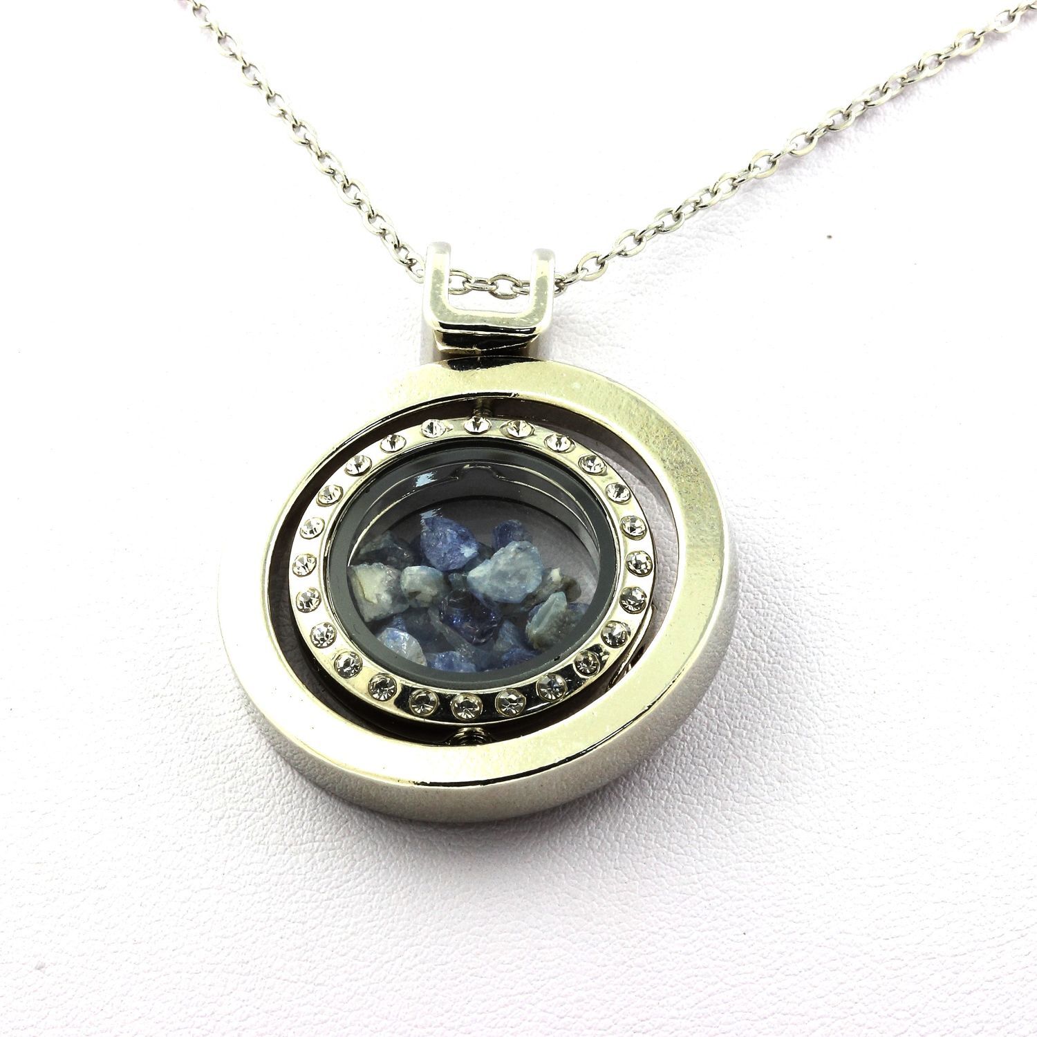 Collier bénitoïte brut et pendentif Sablier Sphérique bleu en cristal naturel pour femme