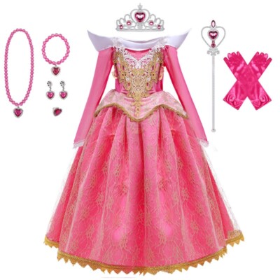 Aurora Inspired Costume Dress for Girls   Complete Set with Accessories Gift 1pc