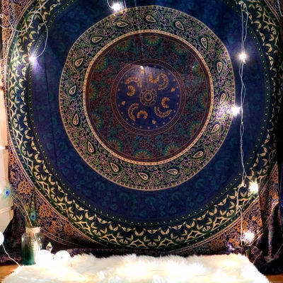 Double Hippie Indien Tapisserie Bleu Mandala Jeté de Lit Mur Suspendu Gypsy Boho - Photo 1/4