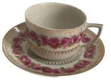 15 Sets Of Beautiful Antique Demitasse Cup and Saucer Roses With Gold Detail 