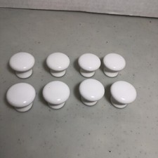 Porcelain Ceramic White Drawer Pull Cabinet Knobs 1" Lot of 8 Vintage