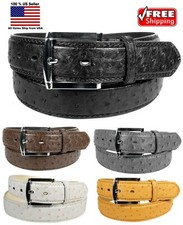 MEN FAUX OSTRICH SKIN GENUINE LEATHER STITCHED BELT w BELT BUCKLE SIZE S M L XL