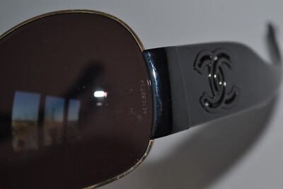 Vintage CHANEL Sunglasses Logo CC Glasses Black Golden Brown 4153