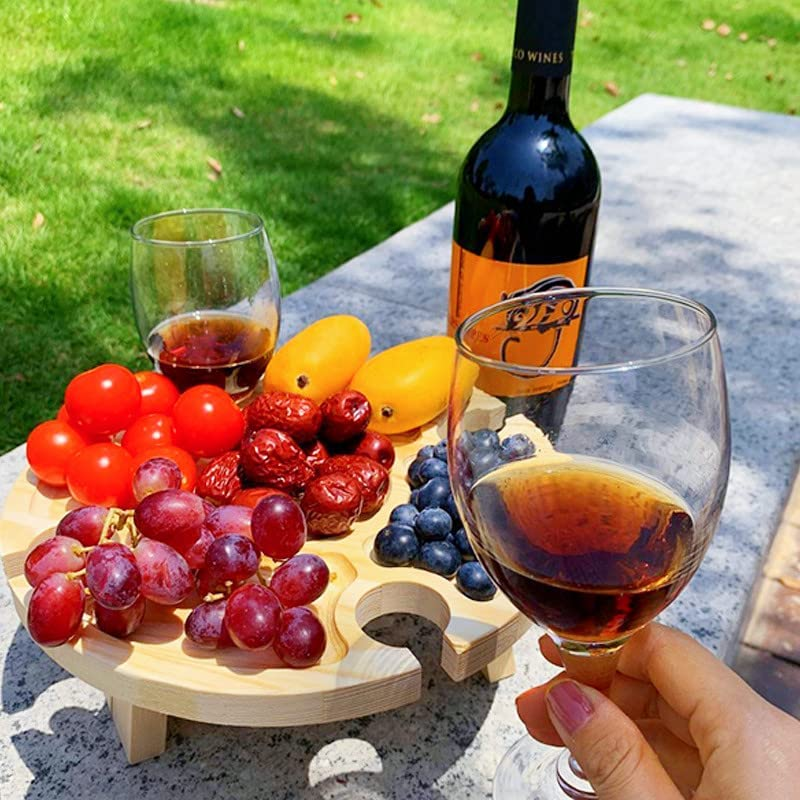 Wooden Folding Picnic Table with Wine Glass Holder Portable Kids