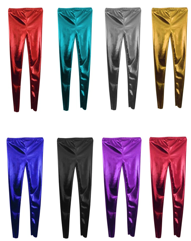 LADIES WOMEN'S GIRLS Disco Metallic Shiny Pants Dance Leggings Footless 8-26 - Image 1 of 1