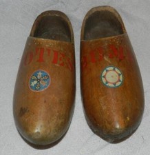 Antique Dutch Holland Pair of Adult Wooden Shoes Large 12 " Worn Crest on Toe